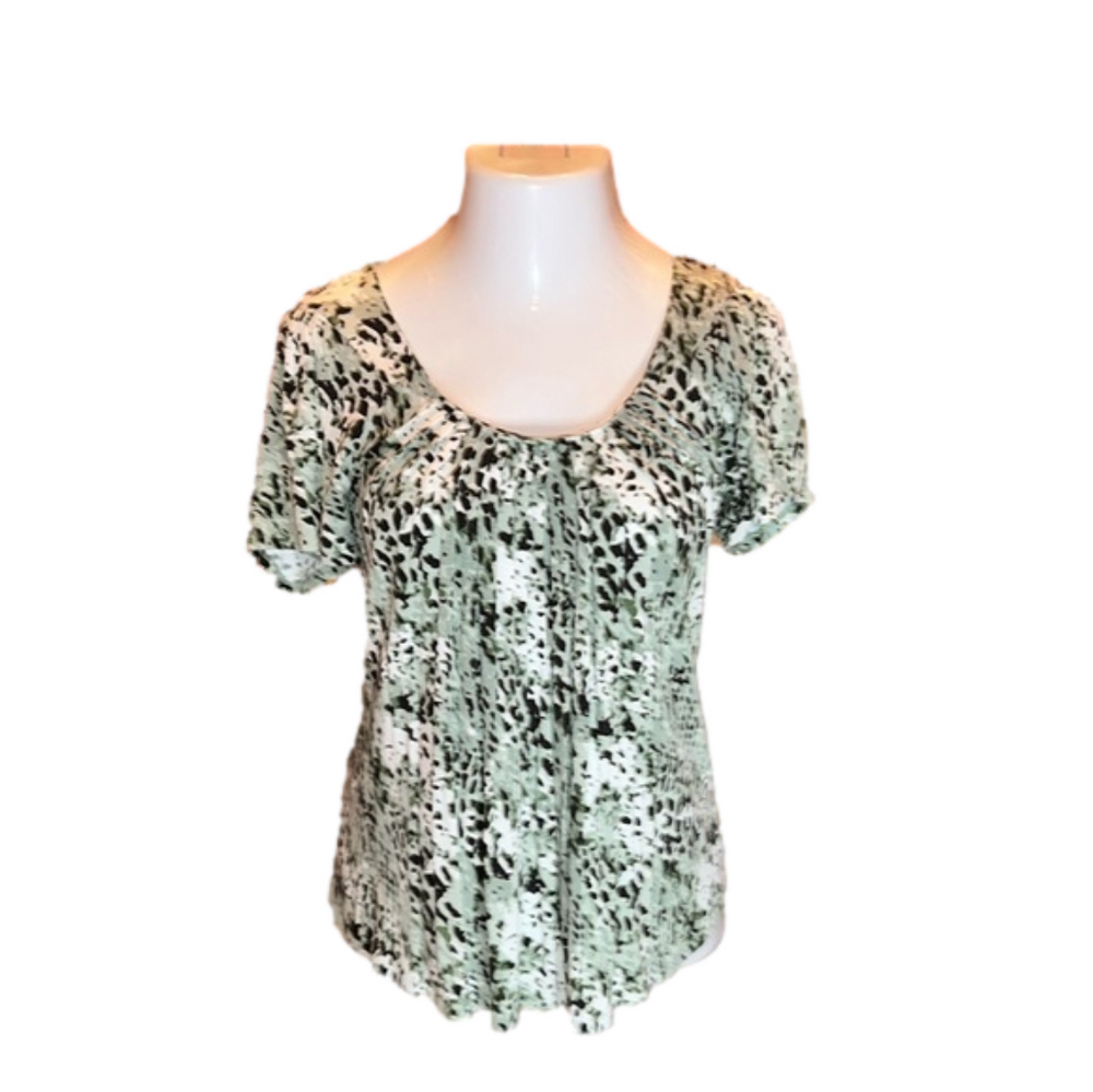 TOUCH COLLECTION Gray, Black, & White Animal Print Scoop Neck Top